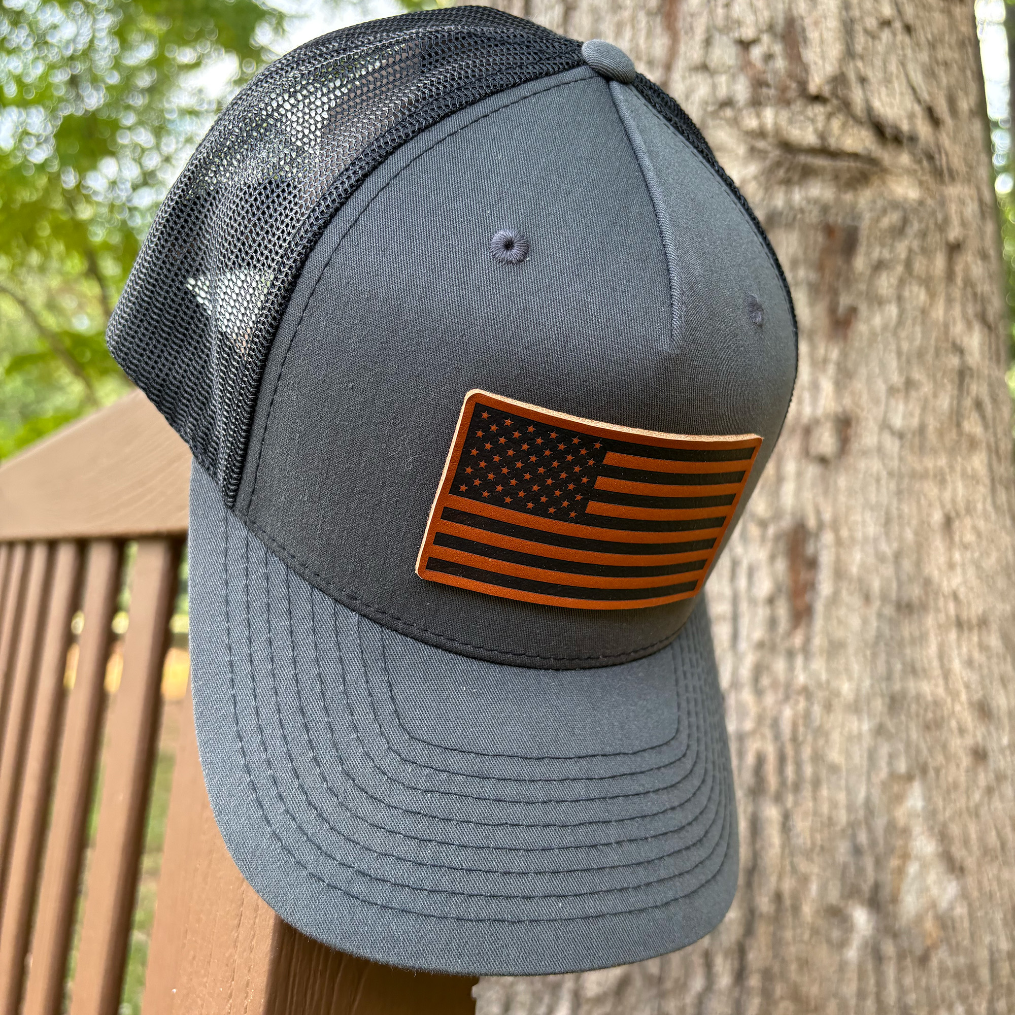 American Flag Leather Patch Hat - Image 2